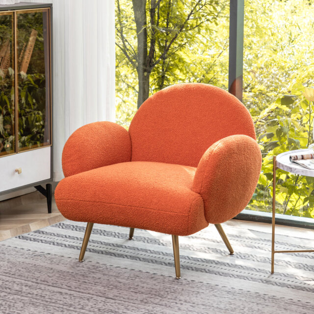 Accent Sherpa Chair Comfy Modern Living Room Chair Fabric Mid Century Bedroom Chair With Legs Arm Chair For Reading Bedroom Single