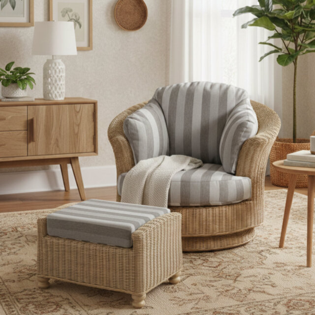 70cm Wide Striped Footstool Ottoman