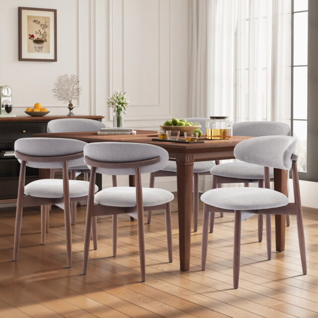 Upholstered Solid Wood Dining Chair, Curved Ergonomic Backrest, Modern Side Chair for Dining Room