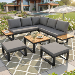 6-Piece Outdoor Lounge Set, L-Shaped Sofa With Coffee Table & Cushions