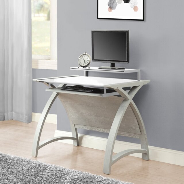 Olle Glass Top Solid Wood Base Computer Desk