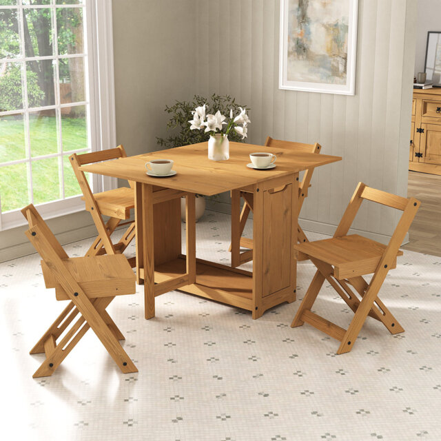 Aaeden 4 - Person Drop Leaf Pine Solid Wood Dining Set