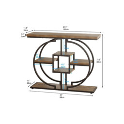 Console Table for Hallway 4-Tier Rustic Sofa Table with Circle Metal Base for Living Room Foyer