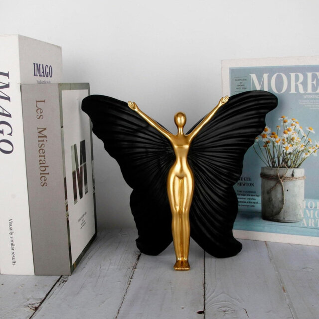 "9"" Black Fairy Statue - Abstract Modern Resin Home & Office Decor"