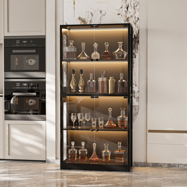 160cm High Gloss Sideboard with 3-Colour LED Lights - Large Buffet Cabinet
