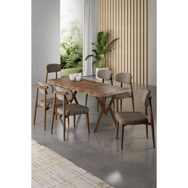 9C11922813B8458F9161707446E92193 Dining Set & Table and 6 Luxury Babyface Fabric Chairs with Metal Legs
