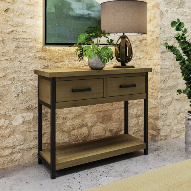 San Diego 2 Drawer Console Hall Table. Solid Wood and Metal Frame