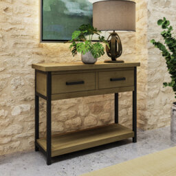 San Diego 2 Drawer Console Hall Table. Solid Wood and Metal Frame