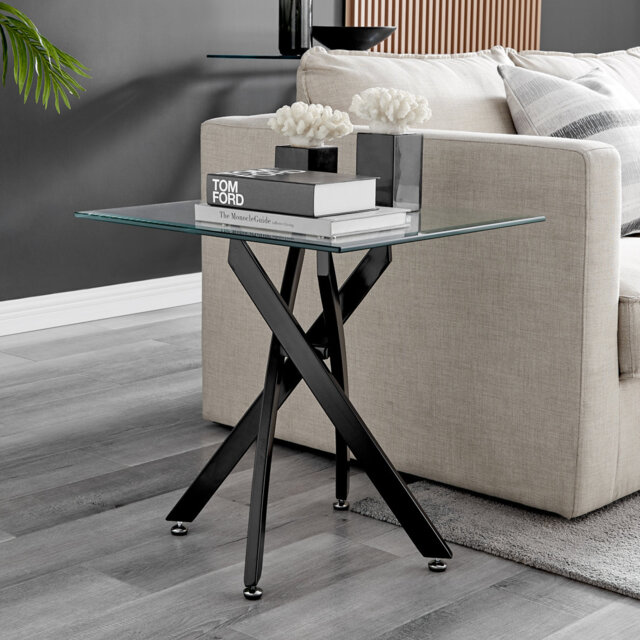 Chayton Modern Contemporary Glass and Square Small Table - Sofa Side Table