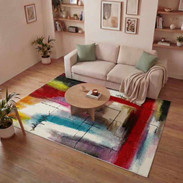 Abstract Machine Woven Multicolour Area Rug