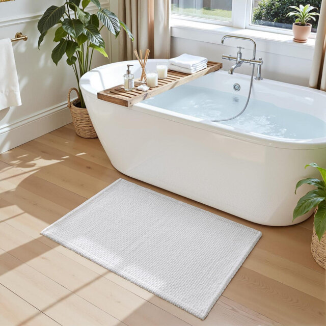 Soft Chenille Bath Mat 40 X 60 Cm, Ultra Absorbent Bathroom Rug, Non-Slip Shower Mat For Bathroom Floor, Quick Dry And Machine Washable, White