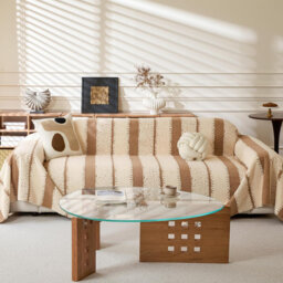 Soft Fuzzy Faux Rabbit Fur Non-Slip Slipcover, All-Season Washable Couch Protector for Dogs, L Shaped Sofa Cover (Beige, 180×340 cm)