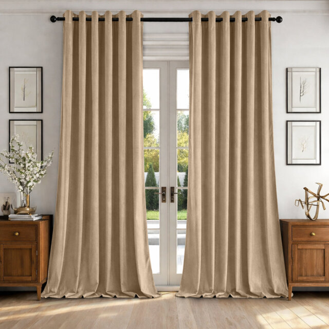 Alsey 100% Velvet Blackout Eyelet Ready Made Curtains & Drapes with matching Tie Backs