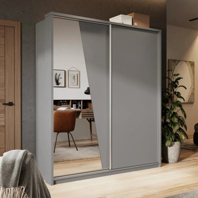Arti AR-25 Sliding Door Wardrobe 180cm in Grey - Sleek Mirrored Storage for Contemporary Urban Living