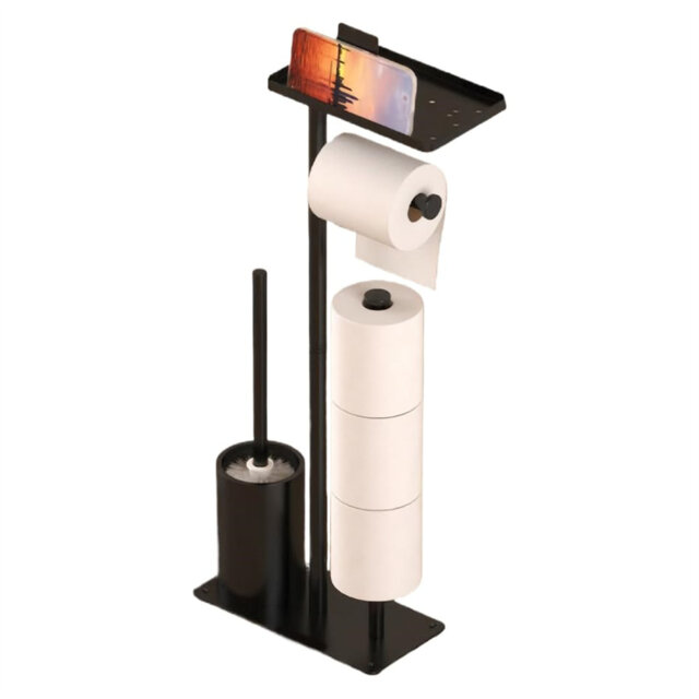 Toilet Brushes & Holders,Free Standing Toilet Roll Holder With Brush And Wipes Or Phone Shelf For Wet Wipes,Bathroom Accessories Tissue Holders,Loo Ro