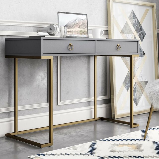 Rectangle Writing Desk with Golden Metal Legs