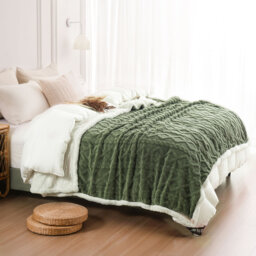 Knit Sherpa Throw Blanket, Reversible Soft Warm Throw for Couch Bed Sofa, Cozy Blanket for Bedroom Living Room, Machine Washable