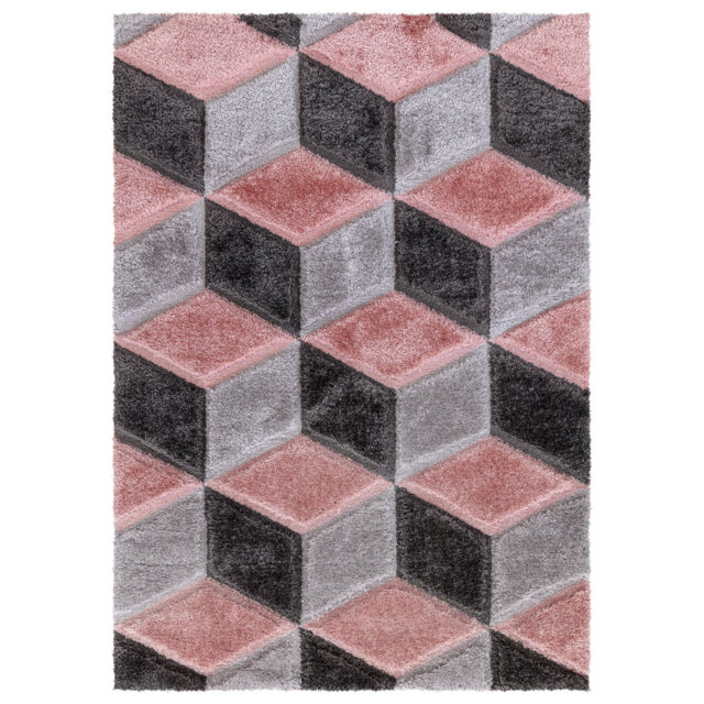 Shaggy Rug Pink Large Living Room Carpet & Extra Long Hallway Runner Modern Geometric Non Slip Bedroom Area Rug