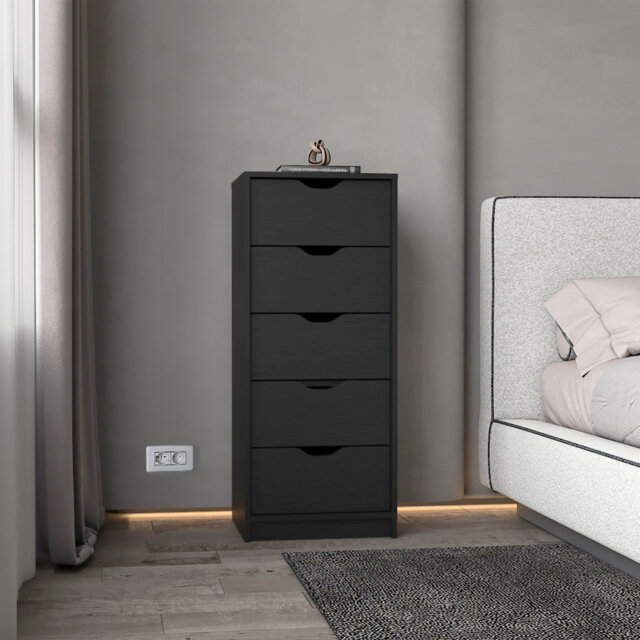 Basilea chest of drawers in melamine with 5 drawers with metal rail