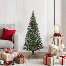 vidaXL Artificial Pre-lit Christmas Tree Green PVC and Metal