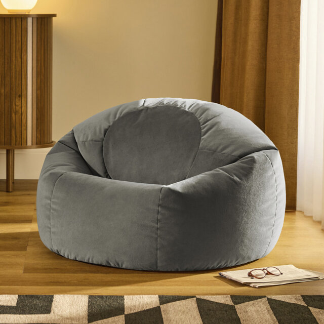 icon Kingston Classic Velvet Bean Bag Chair Taupe Bean Bags