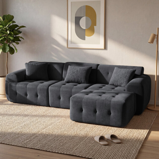 COMHOMA 245 Cm Modular L-Shaped Sectional Sofa, 3 Seater Corner Sofa With Chaise Lounge, Boneless Cloud Couch, Plush Corduroy Couch For Apartment & Li