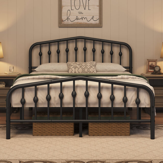 Metal Bed with Arched Headboard and Footboard
