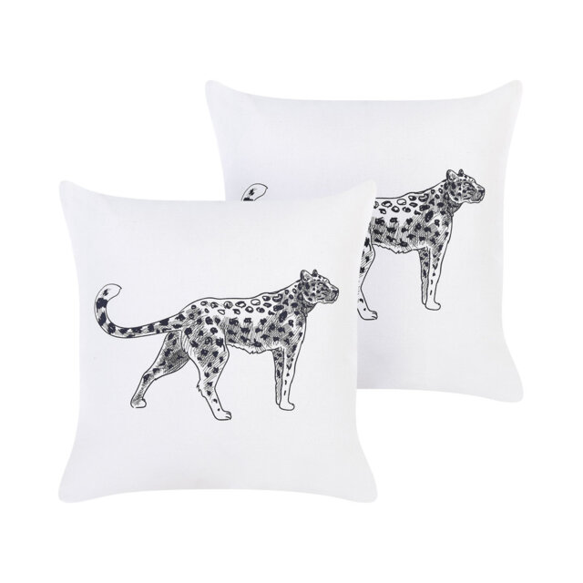 Set of 2 Cotton Cushions Animal Motif 45 x 45 cm White MARULA