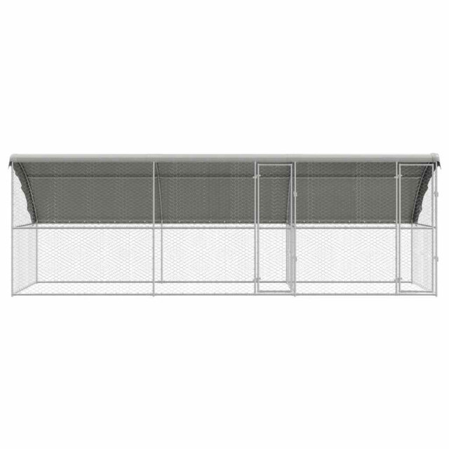 Dog Kennel With Storage Silver Galvanised Steel Outdoor Housing Shelter