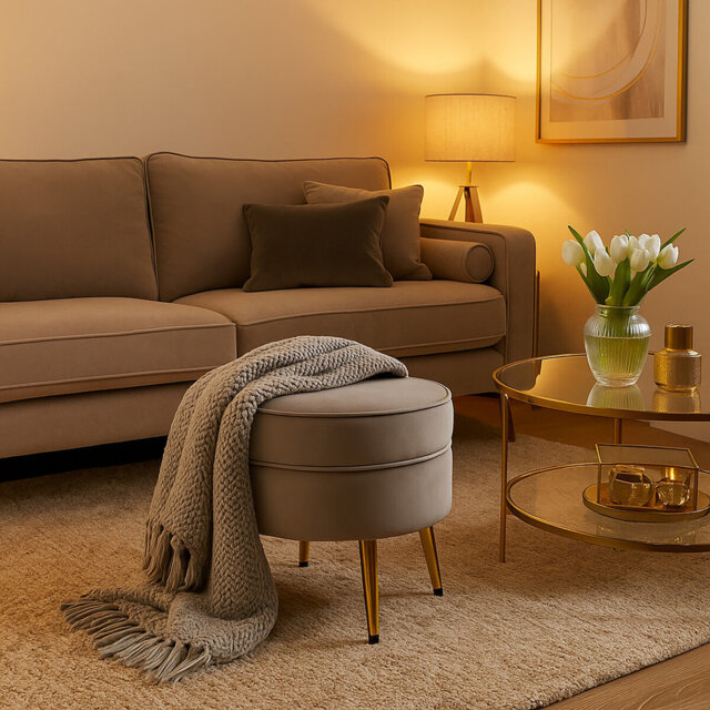 Willsboro 40cm Wide Velvet Round Solid Colour Footstool Ottoman