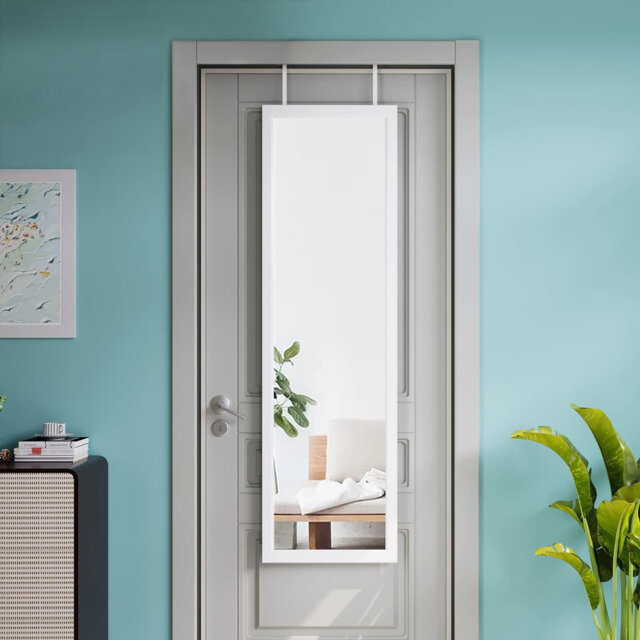 Ebern Designs Over Door Mirror Full Length, Wall Mounted Mirror Door Hung Mirror For Bathroom/Bedroom/Wardrobe - Toughened Glass, Silver