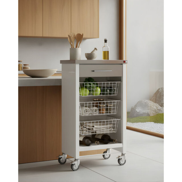 Chelsea 48cm W Steel Kitchen Trolley with Stainless Steel Top and Locking Wheels