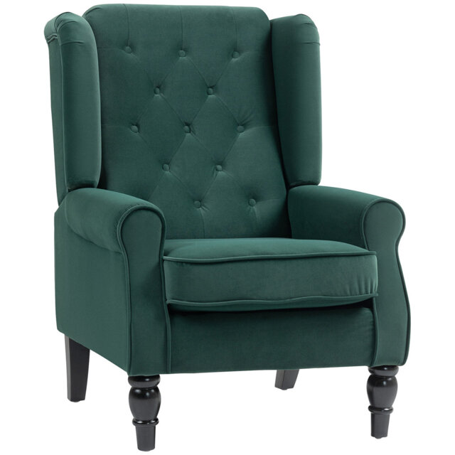 HOMCOM Wingback Accent Chair Velvet Armchair High Back