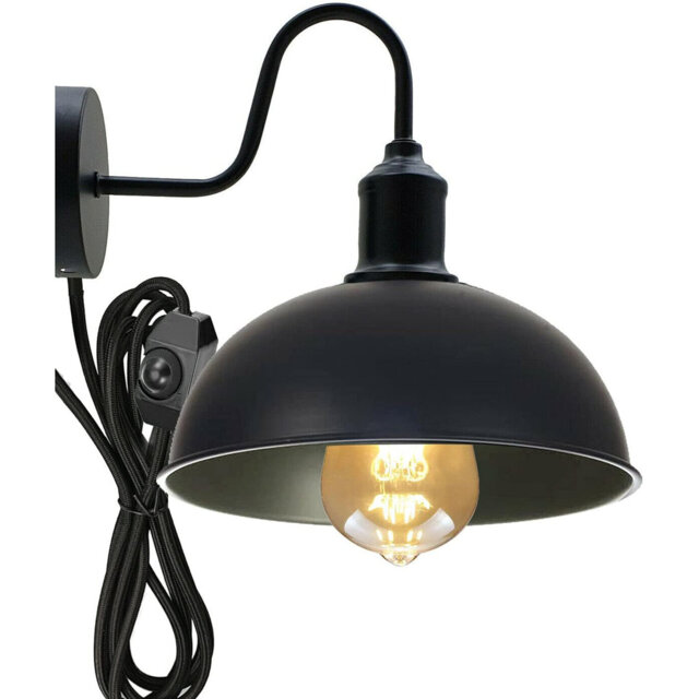 Vintage Industrial Black Wall Sconce Light Fittings Metal Dome Shade Shape Indoor Light for Bedroom, Conservatory, Dining Room, Foyer, Garage, Guestro