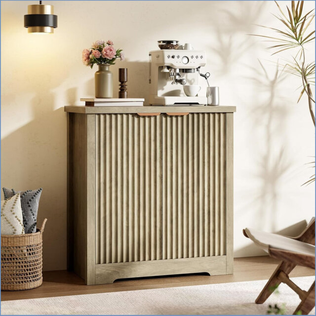 "29"" Fluted Buffet Sideboard Cabinet, Accent Modern Credenza With Doors & Shelves, Wood Credenza Storage Console Cabinet For Living Room Kitchen Dining"