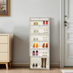 Foldable Shoe Rack Organizer For Closet, Plastic Clear Collapsible Shoe Shelf For Front Door Entrance, Stackable Folding Shoes Storage Boxes Dustproof