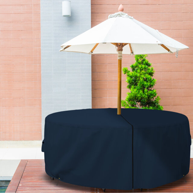 Heavy Duty Multipurpose Waterproof Outdoor Round Dining Table & Chair Set Cover with Umbrella Hole