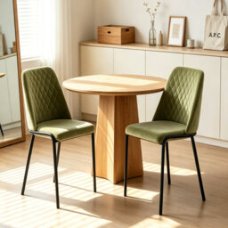 Modern Linen/Suede Upholstered Dining Chairs Diamond Quilted with Black Metal Legs (Set of 2/4)