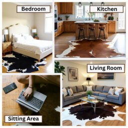 Genuine Cowhide Rug With Attractive Black Dots On White – Soft Leather Area Rug For Home Décor, Living Room, Or Office