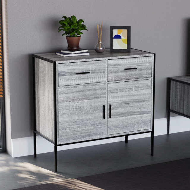 Sylvie 2 Drawer, 2 Door Industrial Rustic Sideboard Cabinet For Living & Dining Room