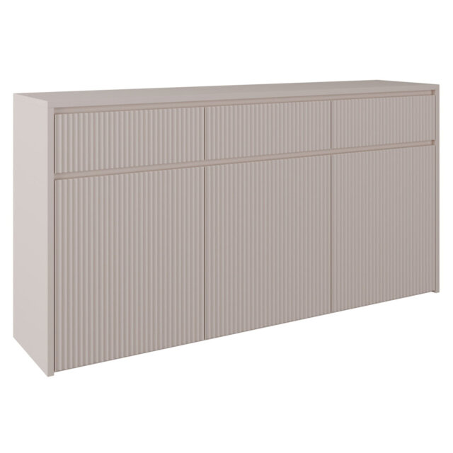 Vemmi 3-Door Sideboard with 3 Drawers 155 cm, Fluted Front, Cashmere