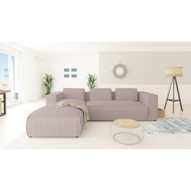 Modern L-Shape Corner Sofa Made of Cord with Soft Seat