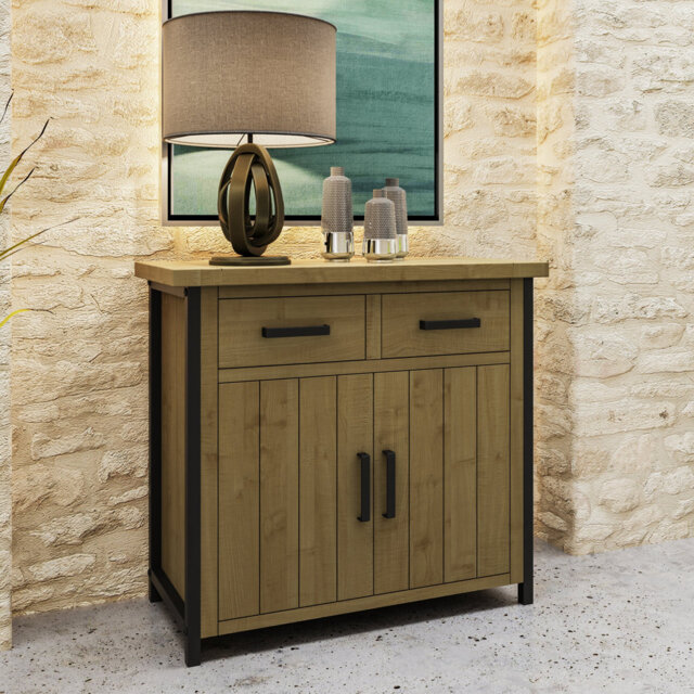 San Diego 2 Door 2 Drawer Small Sideboard Buffet. Solid Pine. Metal Reinforced Frame