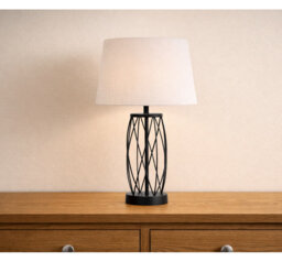 Alexarae 50cm Black Frame Style Table Lamp with Linen Shade