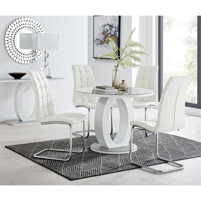 Scottsmoor Modern Halo Seat Round Dining Table Set - 4 Upholstered Faux Leather Dining Chairs