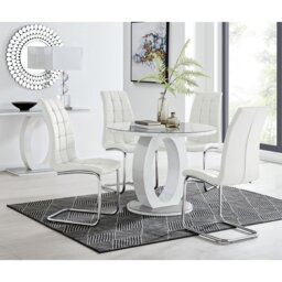 Scottsmoor Modern Halo Seat Round Dining Table Set - 4 Upholstered Faux Leather Dining Chairs