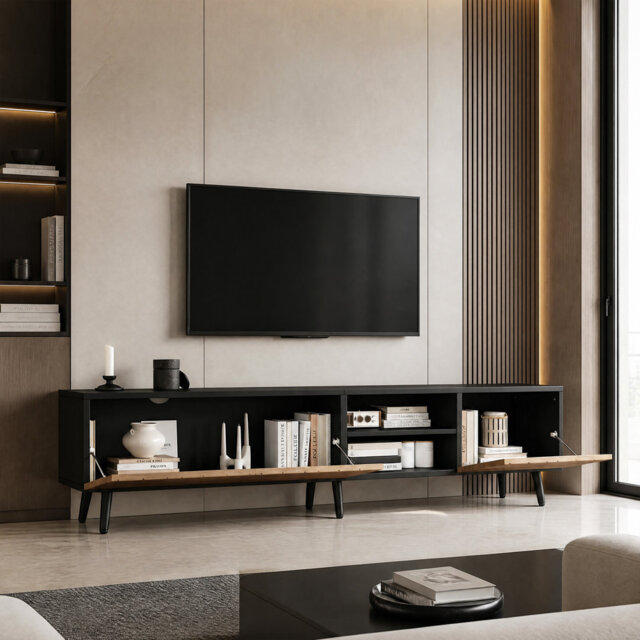 "Unfinished TV Stand for TVs up to 78"" with Fireplace Included"