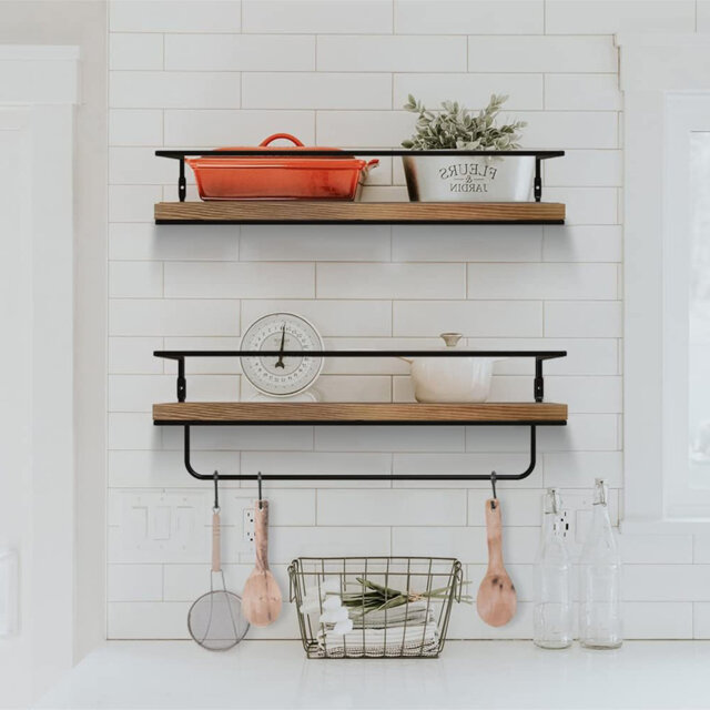 Wall Mounted Floating Shelves, 2 Wooden Bathroom Shelves, Hanging Wall Shelves