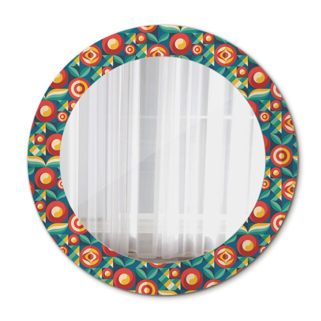 Huldar Round Glass Framed Wall Mounted Accent Mirror in Red/Green/Yellow