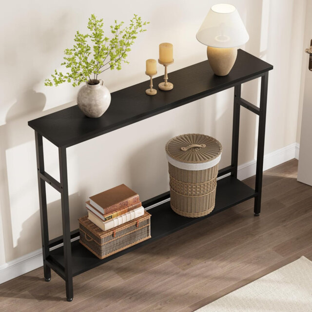 5.9 in Slim Sofa Table, 2 Tier Narrow Console Table with Adjustable Shelf, Space-Saving Behind Couch Table for Living Room, Entryway, Hallway, and Foy